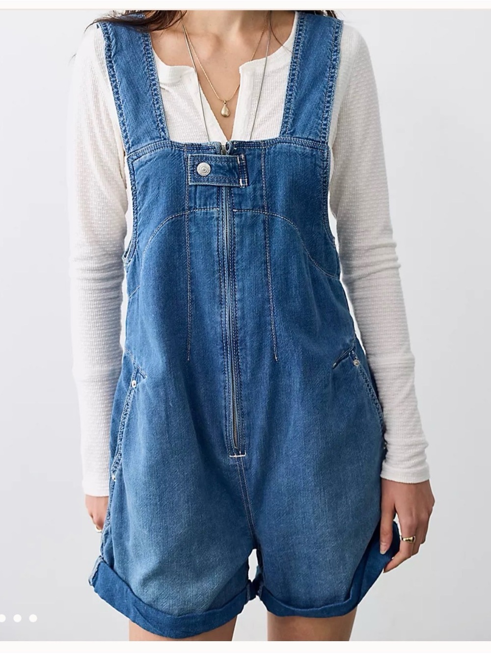 We The Free by Free People Blue Denim Shortalls  with Front Zip